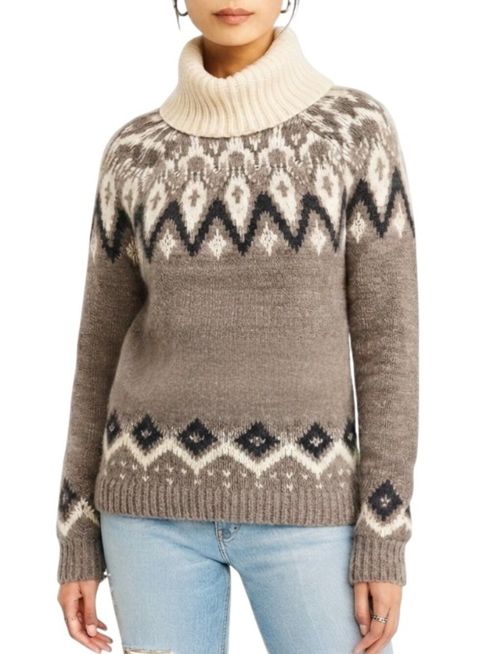Abercrombie & Fitch Fair Isles Turtleneck Sweater Vintage Grey Medium